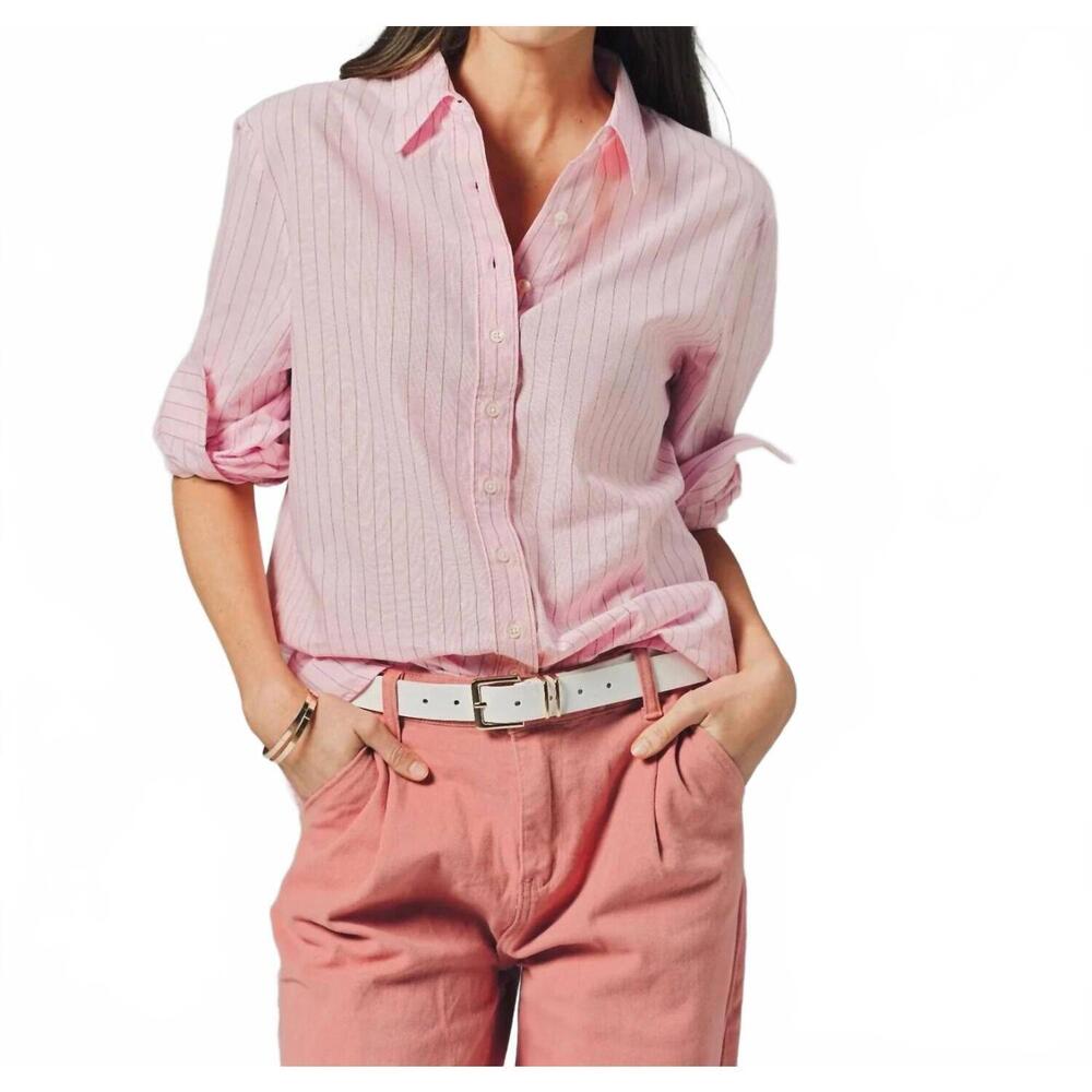 NEW THE SHIRT washed linen shirt in pink/tan stripe